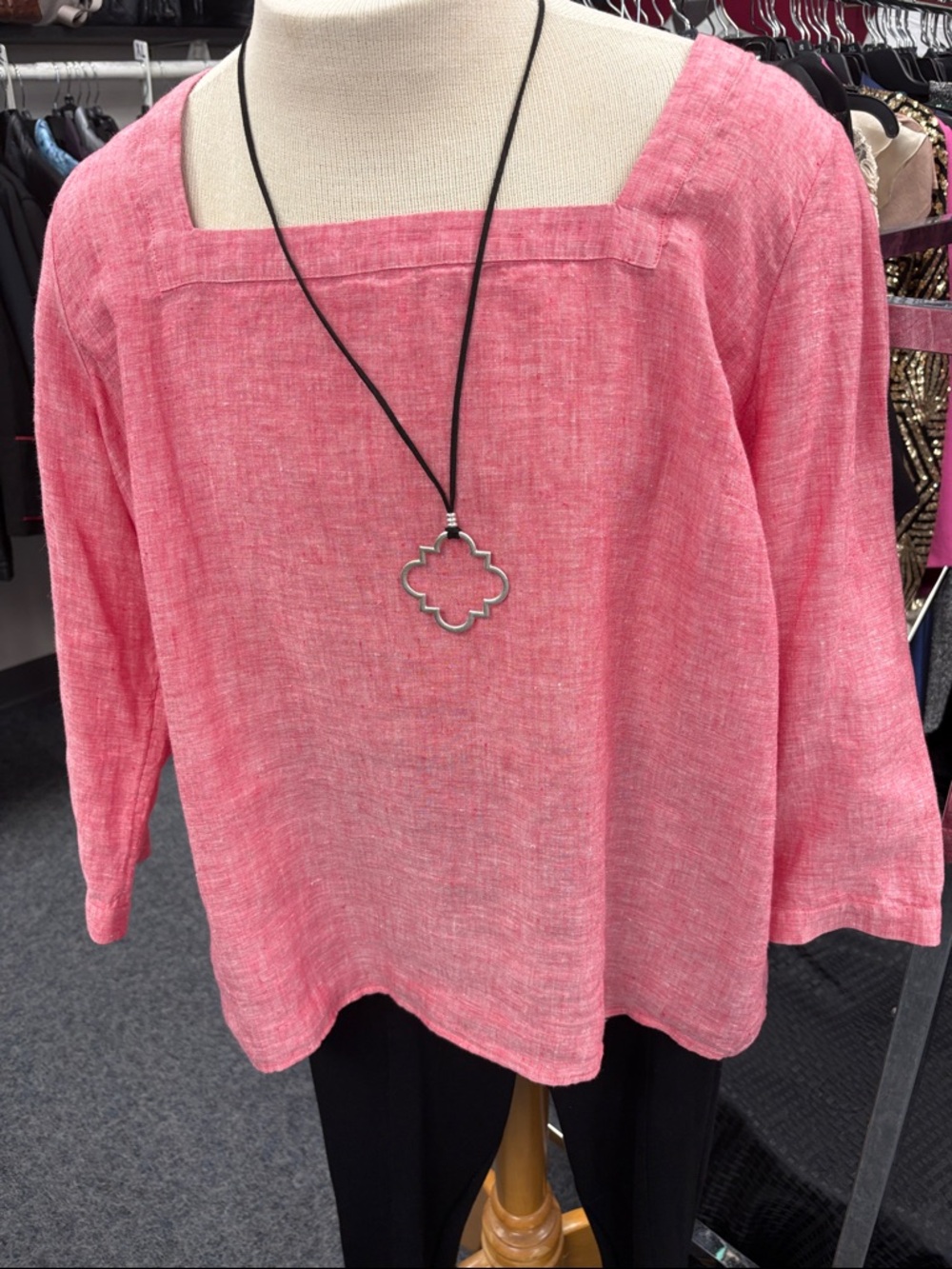 Boden Coral-Pink Square Neck Linen-Blend Tunic